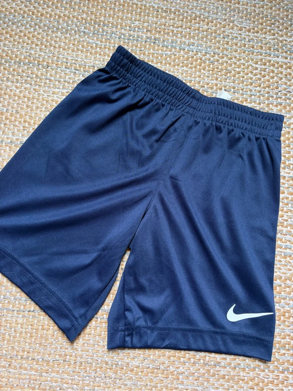 Nike Navy Blue Dri-FIT Kids' Athletic Shorts with White Swoosh